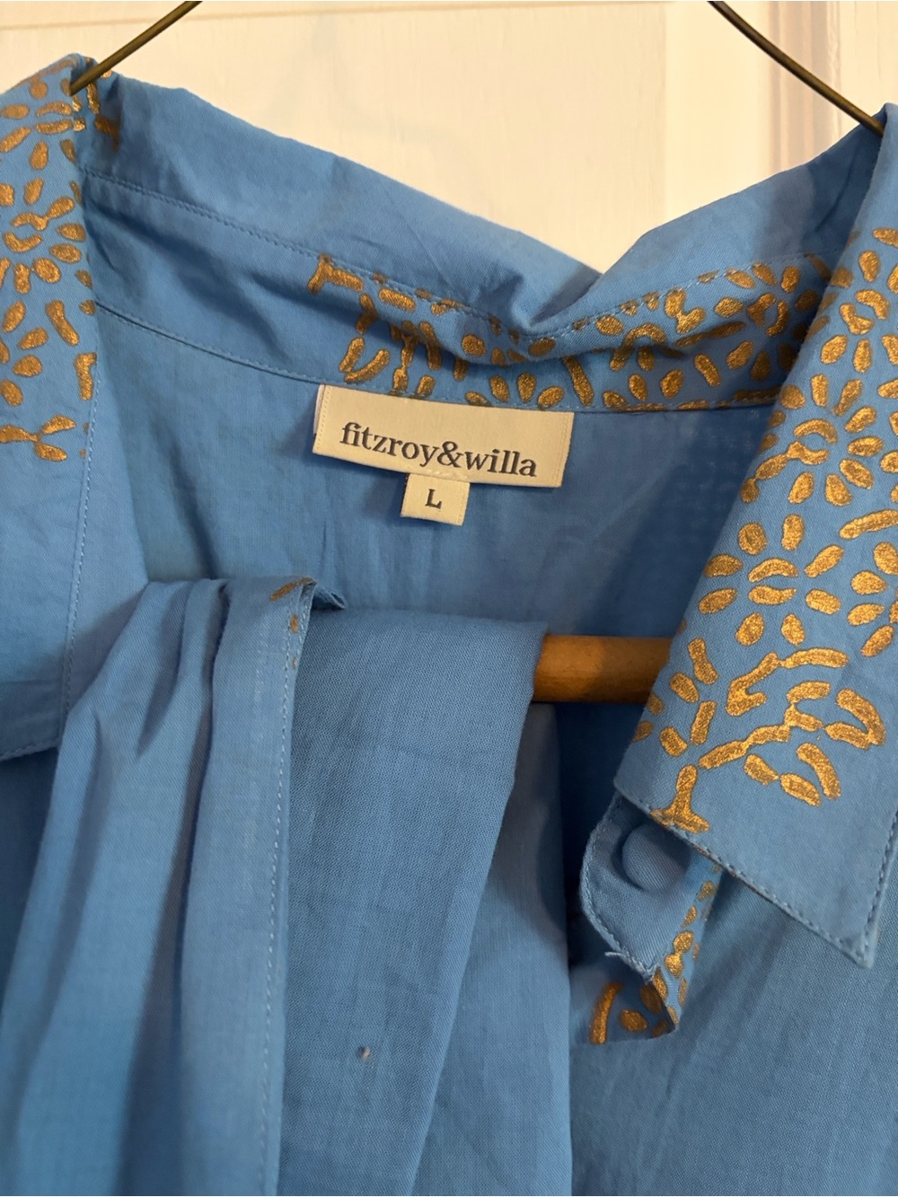 Fitzroy & Willa Blue Maxi Dress with Gold Print
